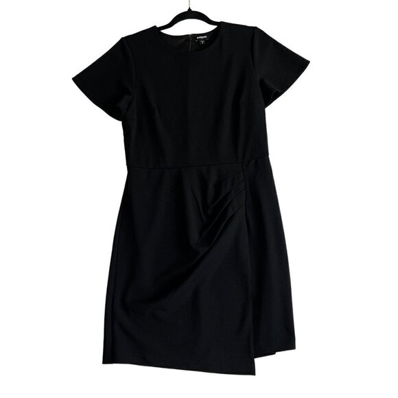 Express Black Midi Dress short sleeve Asymmetrical hem Size M - Picture 1 of 9